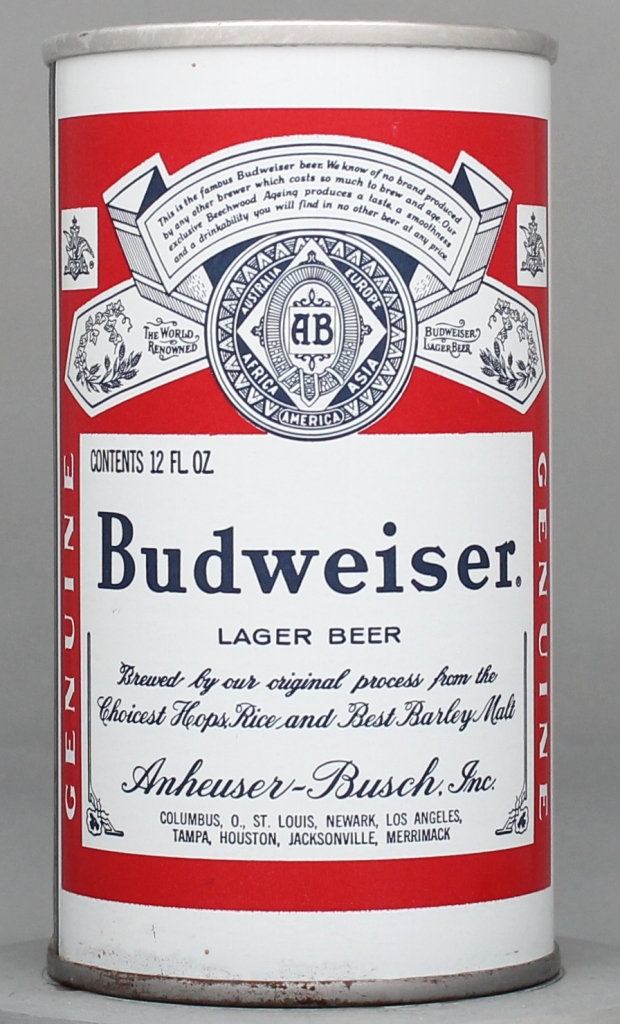 Budweiser Lager Beer 12 Oz Tab Top Can