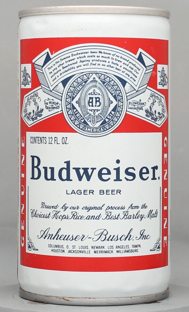Budweiser Lager Beer 12 Oz Tab Top Can