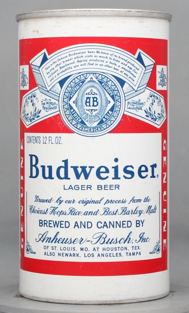 Budweiser Lager Beer 12 Oz Tab Top Can