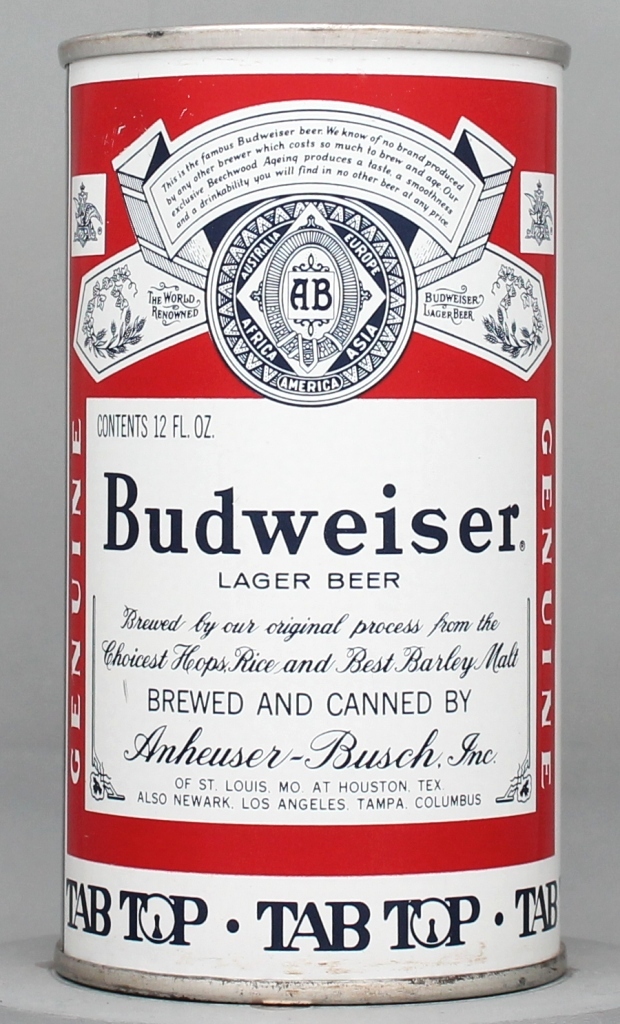 Budweiser Lager Beer 12 Oz Tab Top Can