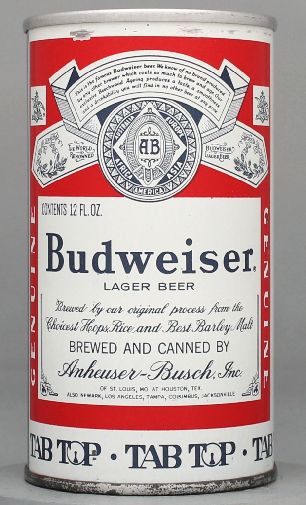 Budweiser Lager Beer 12 Oz Tab Top Can