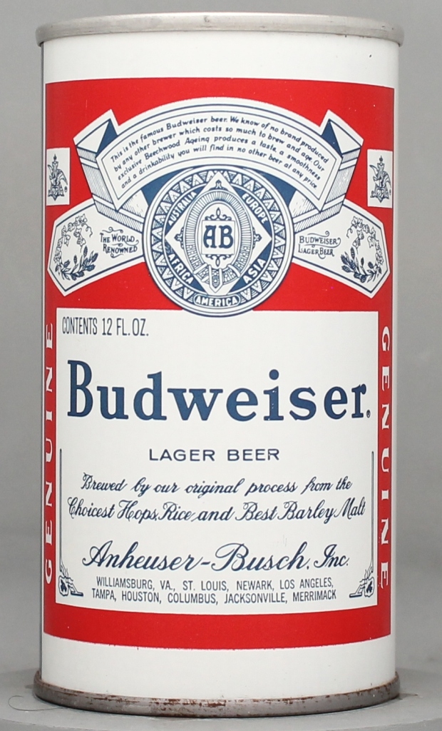 Budweiser Lager Beer 12 Oz Tab Top Can