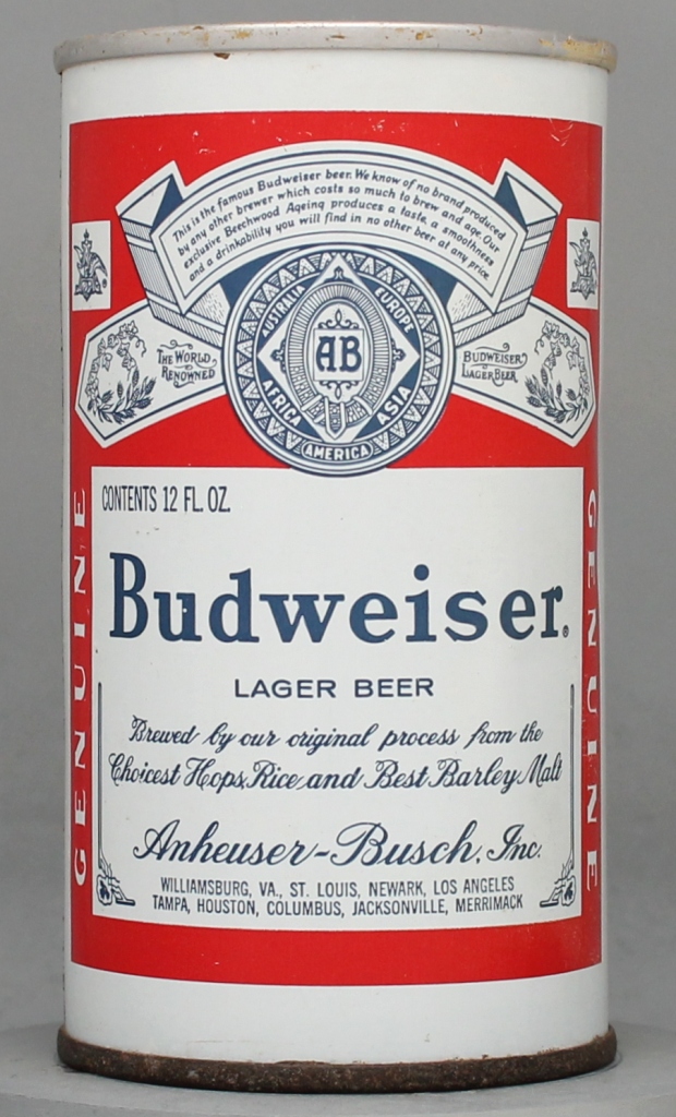 Budweiser Lager Beer 12 Oz Tab Top Can