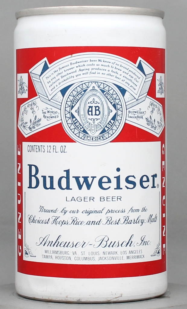 Budweiser Lager Beer 12 Oz Tab Top Can