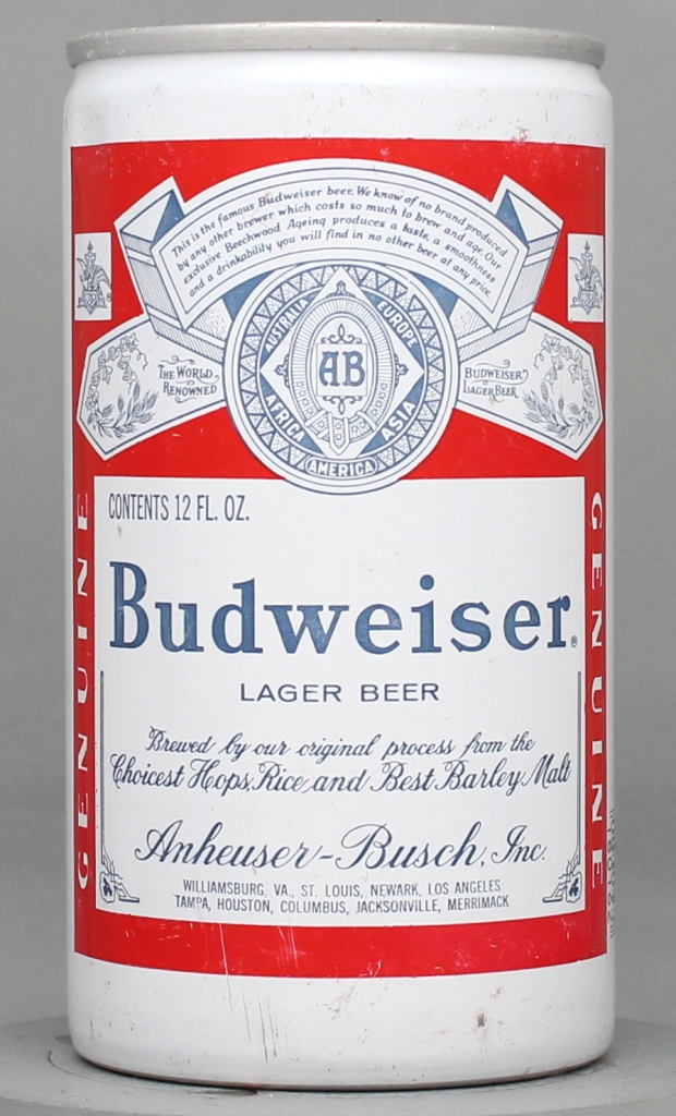 Budweiser Lager Beer 12 Oz Tab Top Can