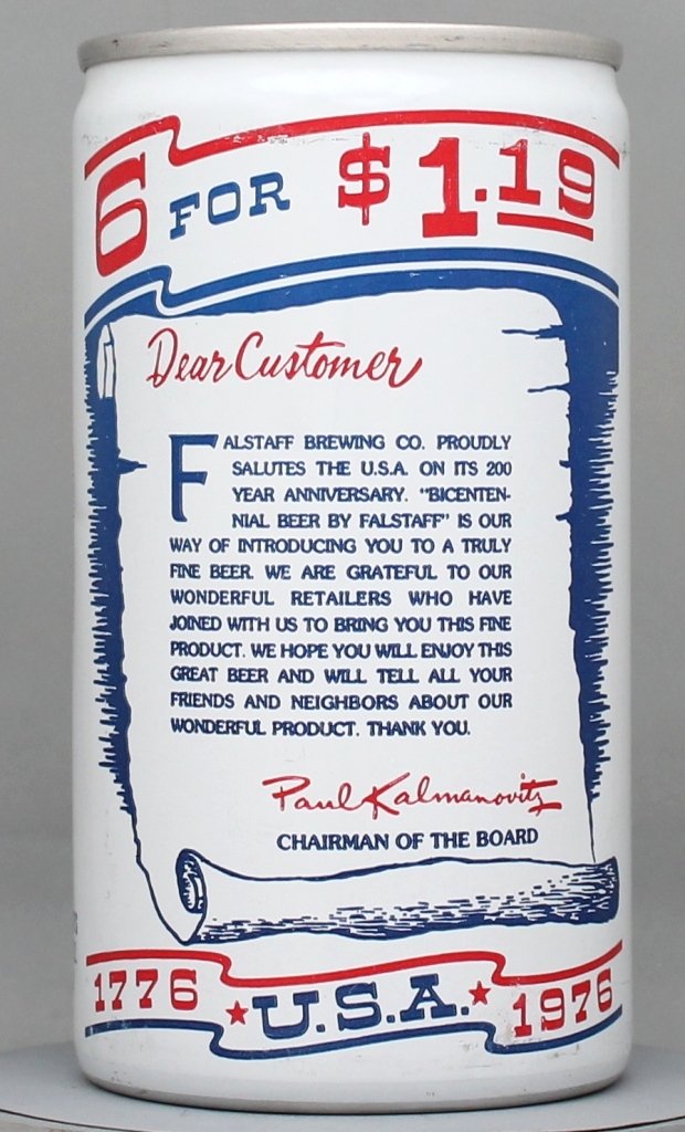 Falstaff Salutes Beer 12 Oz Tab Top Can