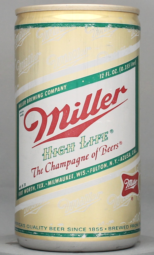 Miller High Life Beer 12 Oz Tab/Stay/Bank Top Can
