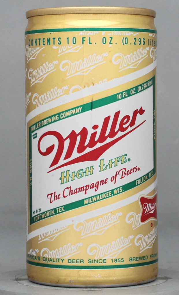 Miller High Life Beer 10 Oz Tab/Stay Top Can