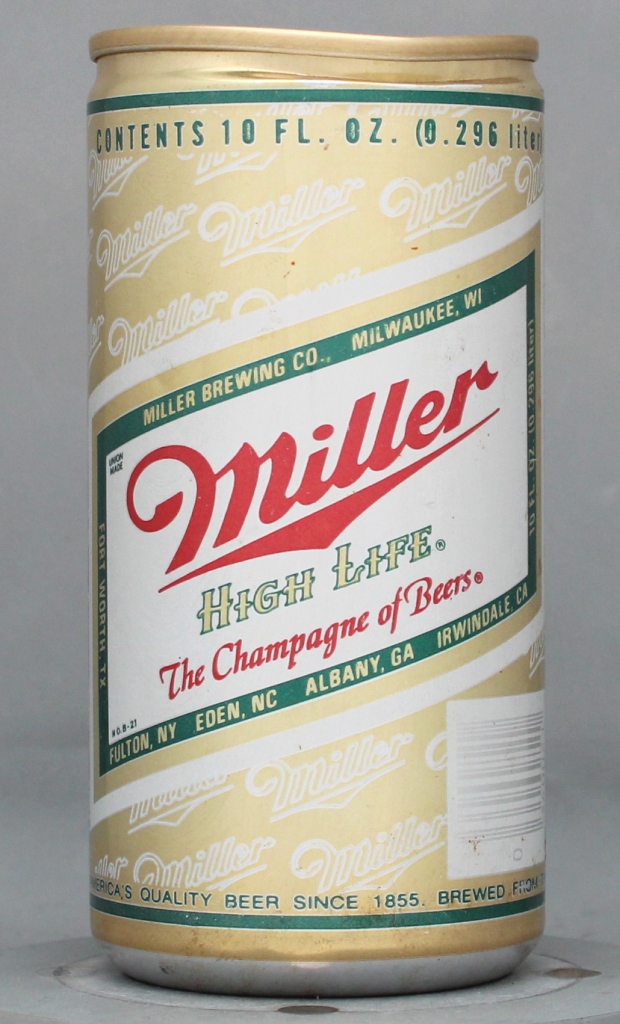 Miller High Life Beer 10 Oz Tab Top Can