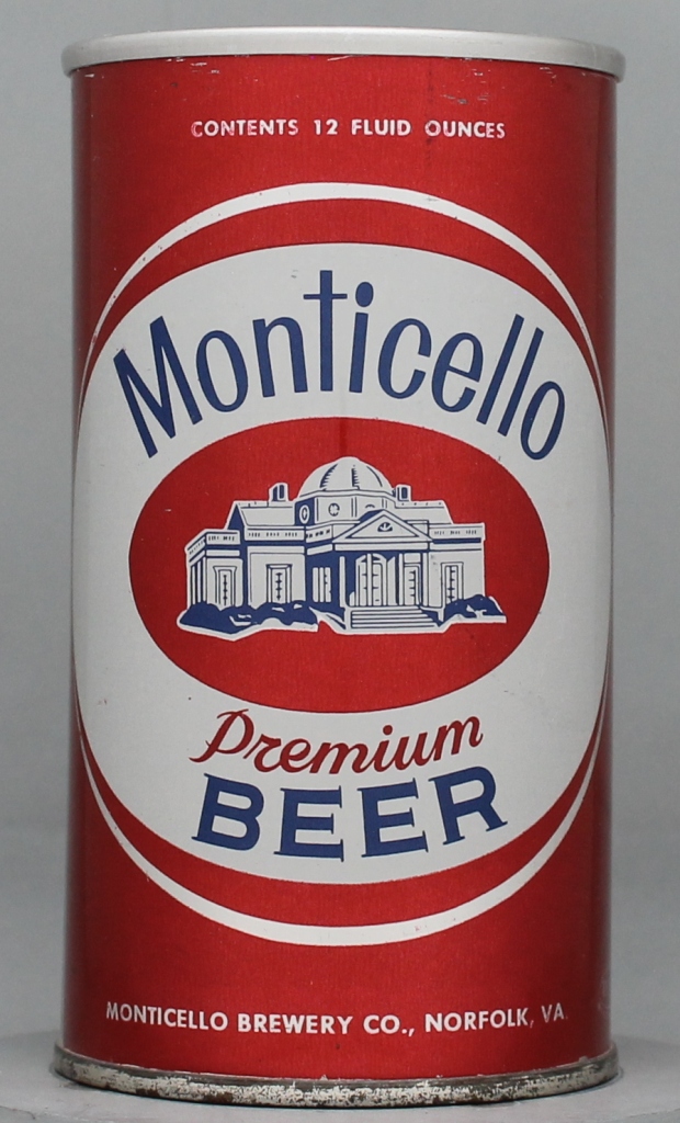 Monticello Premium Beer 12 Oz Zip/Tab/Insert Top Can