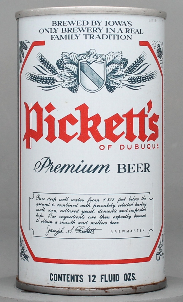 Pickett's Of Dubuque Premium Beer 12 Oz Tab Top Can