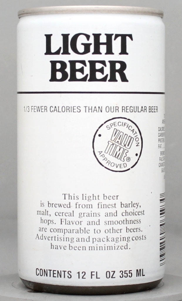 Value Time Light Beer 12 Oz Tab Top Can
