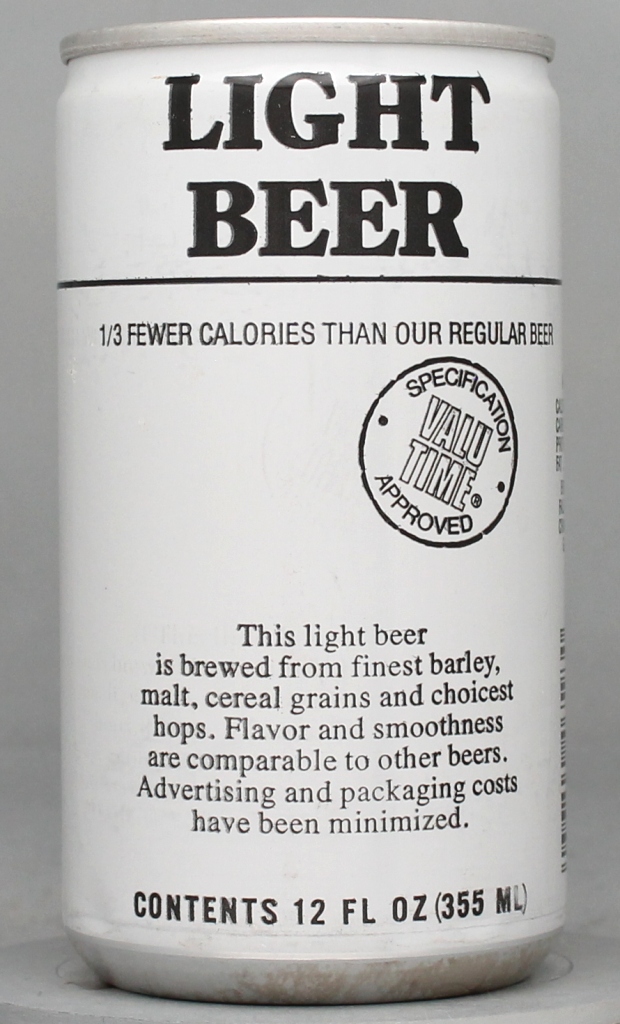 Valu Time Light Beer 12 Oz Tab Top Can