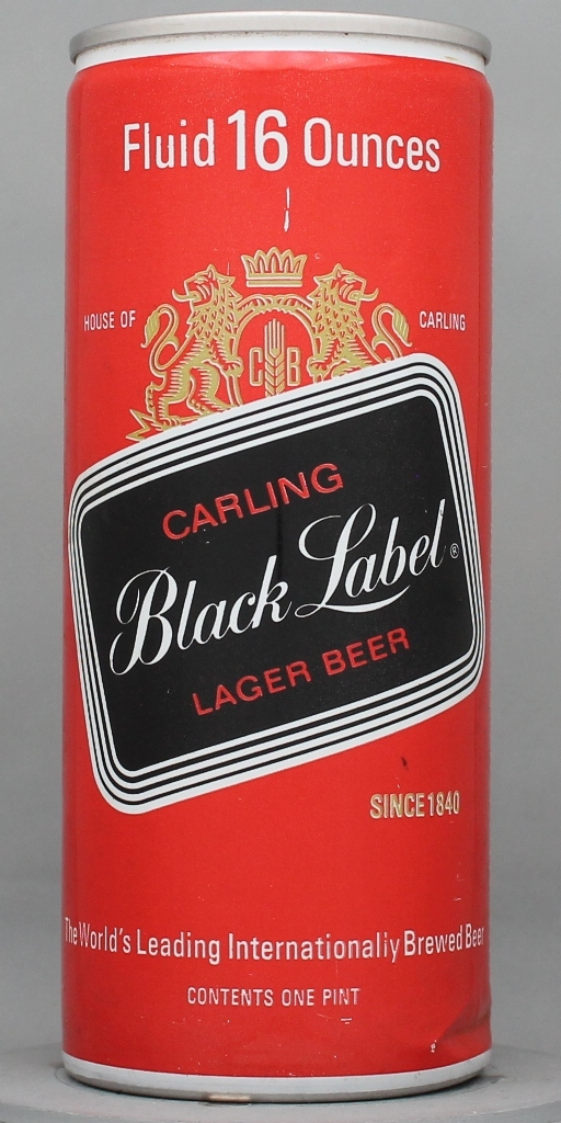Black Label Lager, Carling Beer 16 Oz Tab Top Can