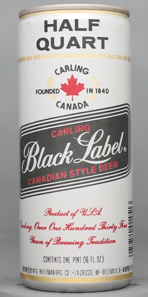 Black Label Canadian Style, Carling Beer 16 Oz Tab Top Can