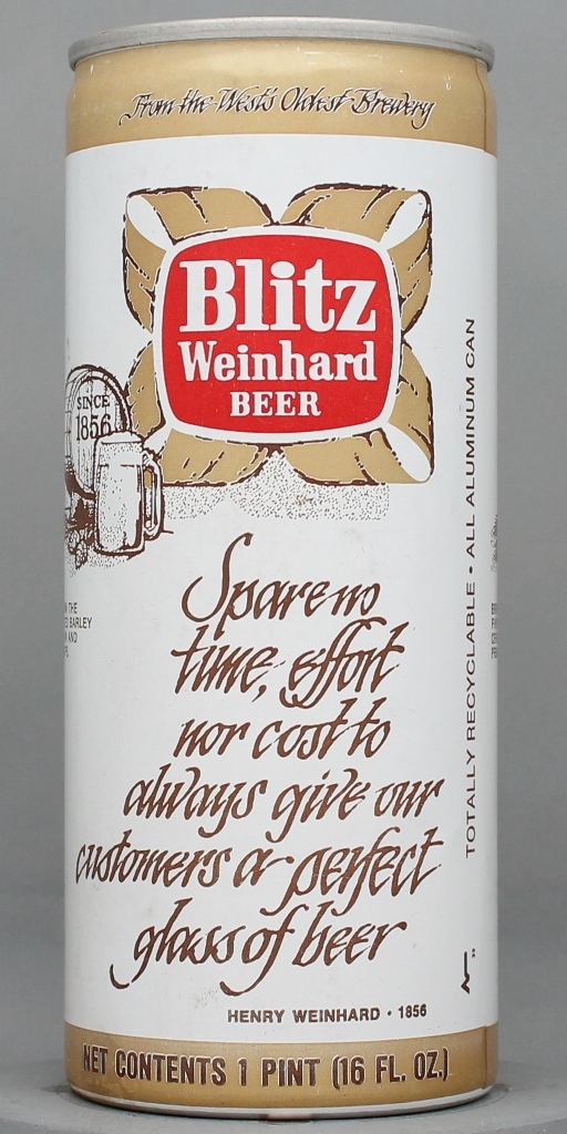 Blitz Weinhard Beer 16 Oz Tab Top Can