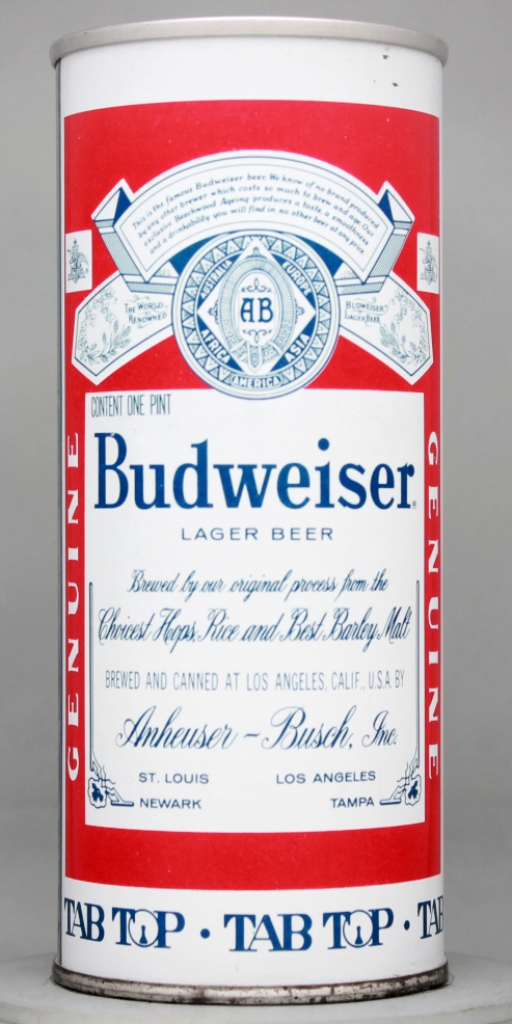 Budweiser Lager Beer 16 Oz Tab Top Can