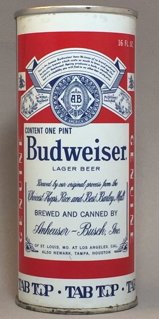 Budweiser Lager Beer 16 Oz Tab Top Can