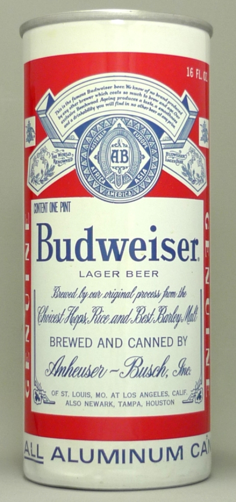 Budweiser Lager Beer 16 Oz Tab Top Can