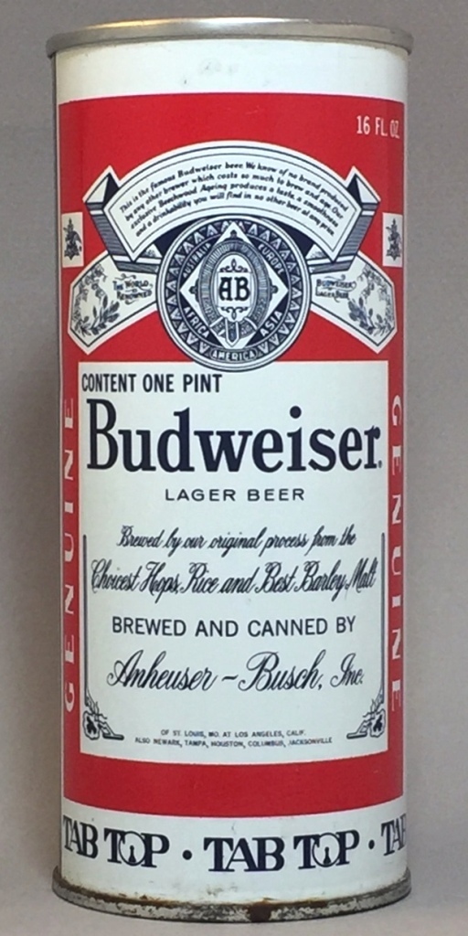 Budweiser Lager Beer 16 Oz Tab Top Can