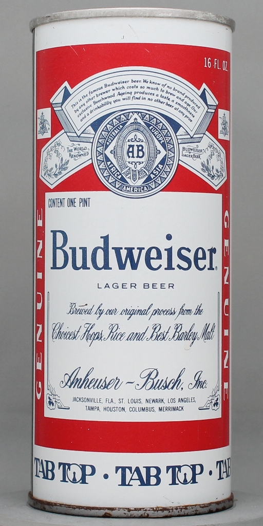 Budweiser Lager Beer 16 Oz Tab Top Can