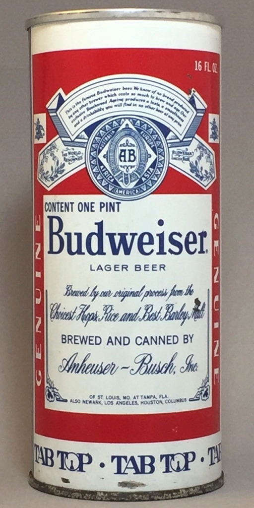 Budweiser Lager Beer 16 Oz Tab Top Can