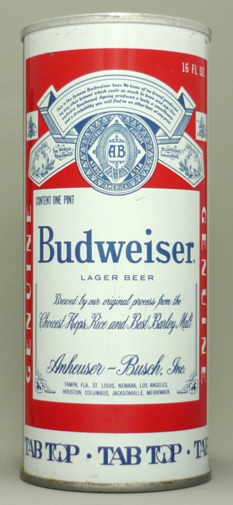 Budweiser Lager Beer 16 Oz Tab Top Can