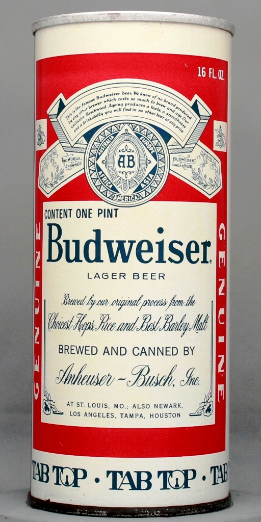 Budweiser Lager Beer 16 Oz Tab Top Can