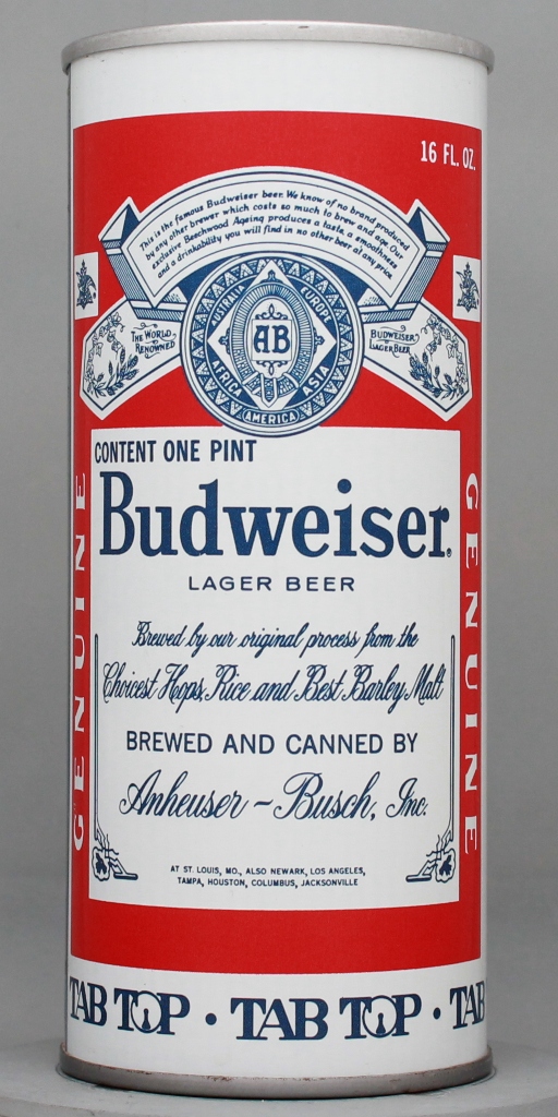 Budweiser Lager Beer 16 Oz Tab Top Can