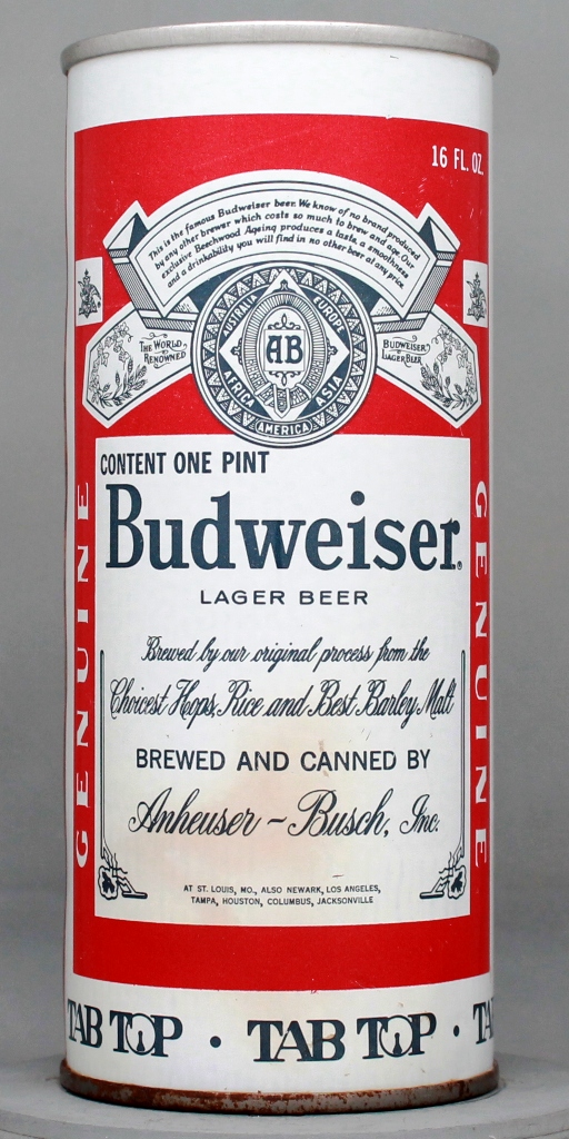 Budweiser Lager Beer 16 Oz Tab Top Can