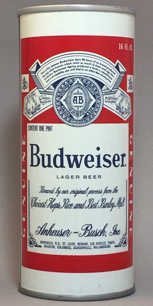 Budweiser Lager Beer 16 Oz Tab Top Can