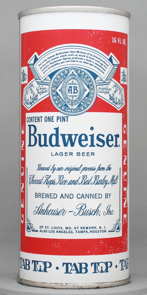 Budweiser Lager Beer 16 Oz Tab Top Can