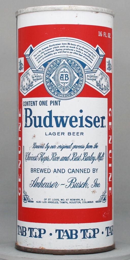 Budweiser Lager Beer 16 Oz Tab Top Can