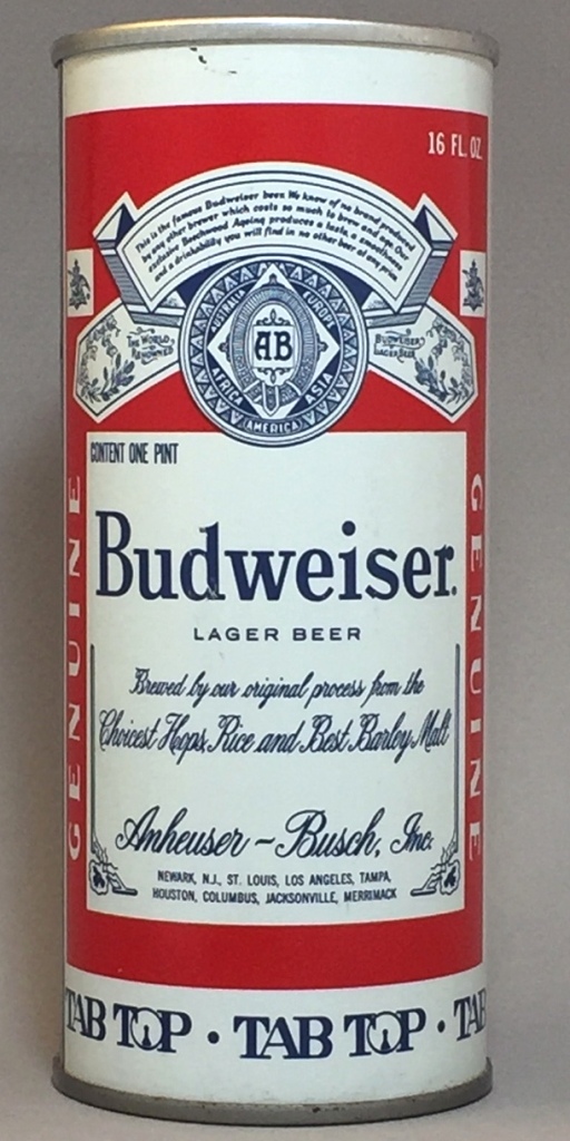 Budweiser Lager Beer 16 Oz Tab Top Can