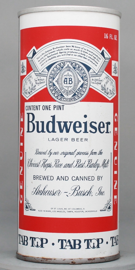 Budweiser Lager Beer 16 Oz Tab Top Can