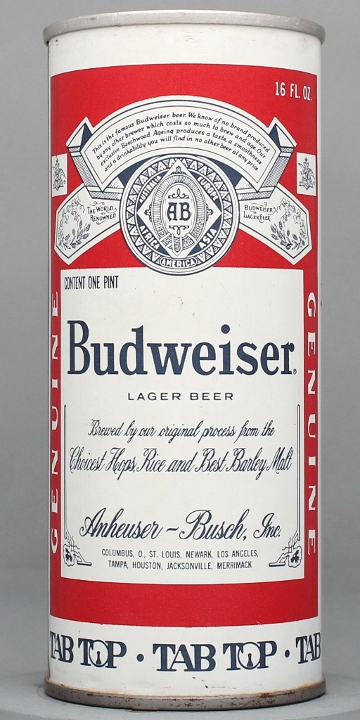 Budweiser Lager Beer 16 Oz Tab Top Can