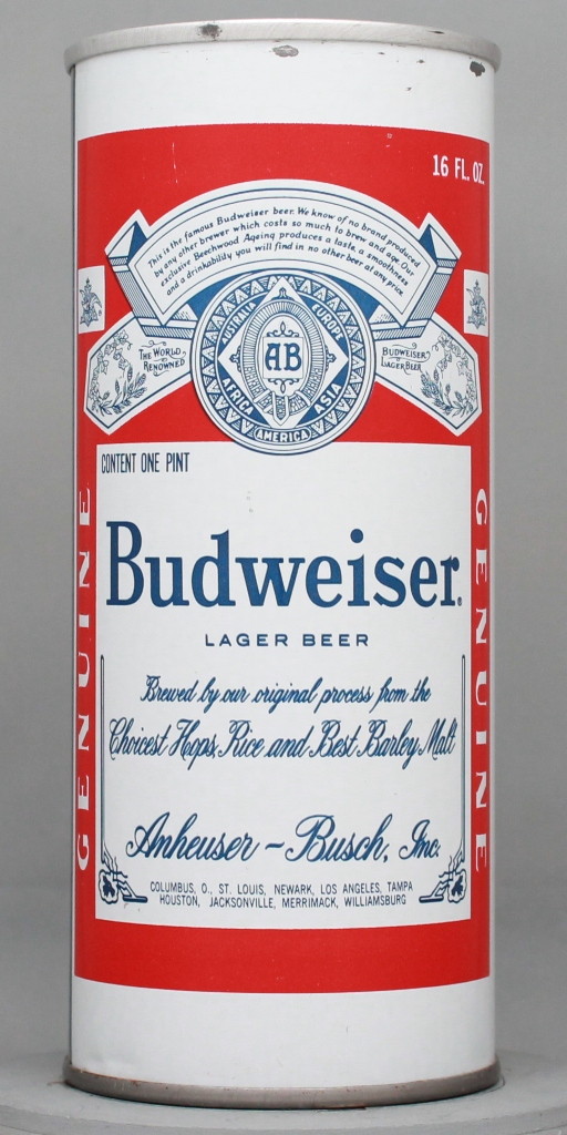 Budweiser Lager Beer 16 Oz Tab Top Can