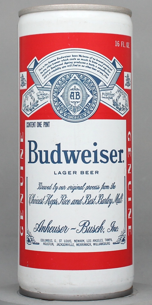 Budweiser Lager Beer 16 Oz Tab Top Can