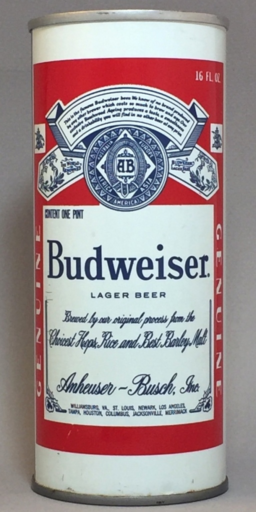 Budweiser Lager Beer 16 Oz Tab Top Can
