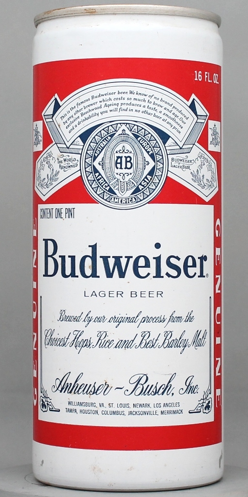 Budweiser Lager Beer 16 Oz Tab Top Can