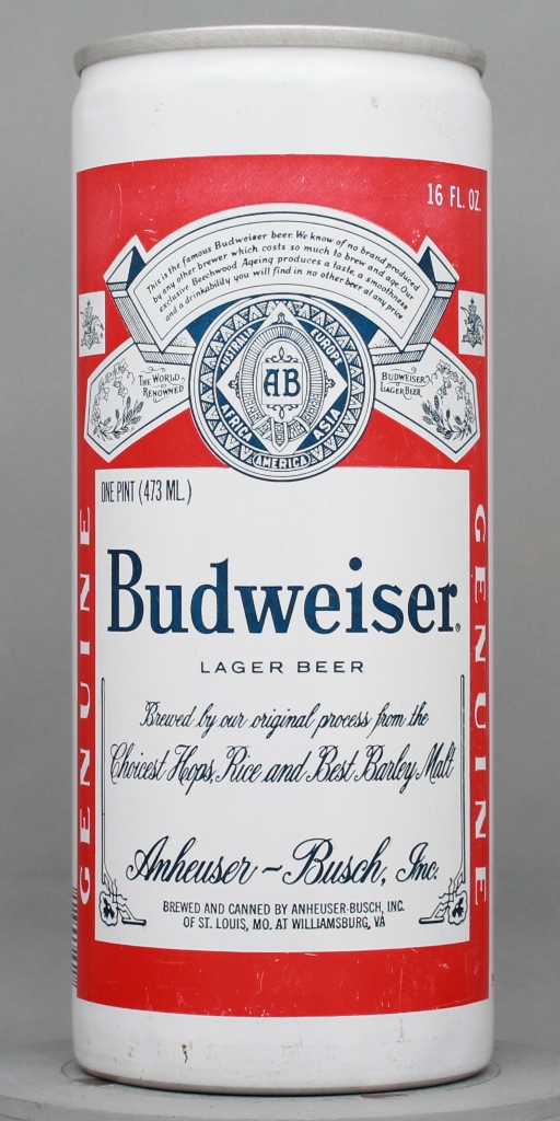 Budweiser Lager Beer 16 Oz Tab Top Can