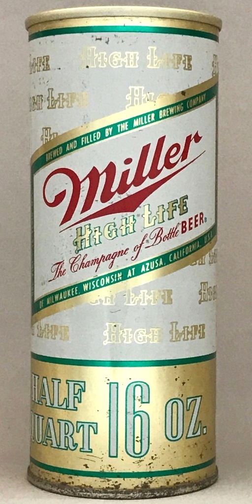Miller High Life Beer 16 Oz Zip/Tab Top Can