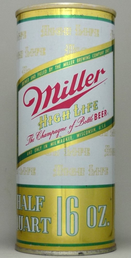 Miller High Life Beer 16 Oz Zip/Tab Top Can