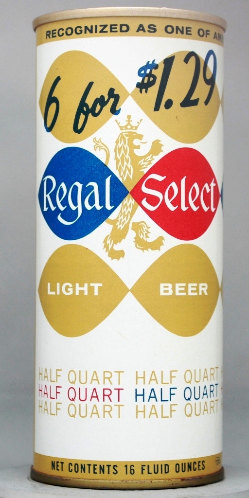 Regal Select Light Beer 16 Oz Tab Top Can
