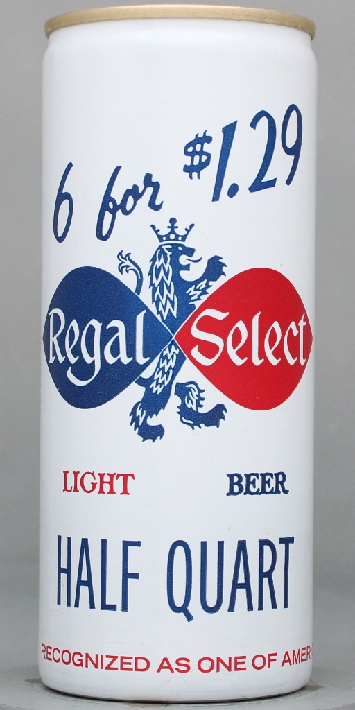 Regal Select Light Beer 16 Oz Tab Top Can